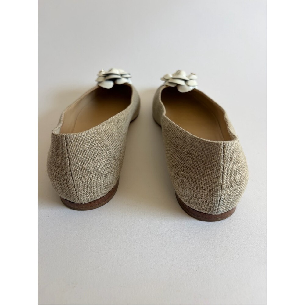 Chanel Tweed Beige and White Camellia Pointed Toe Flats - Picture 8 of 10